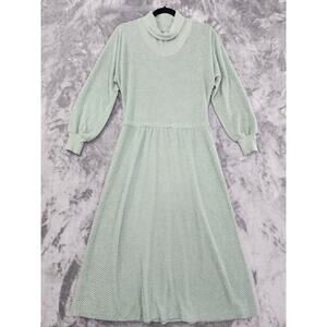 Vintage 70s Vicky Vaughn Terrycloth Knit Turtleneck Maxi Dress Size M Green‎